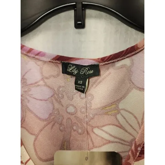 Lily Rose Women Dress XS Floral Belted Fit & Flare Mini V Neck 70's Puff Sleeve - Picture 7 of 9